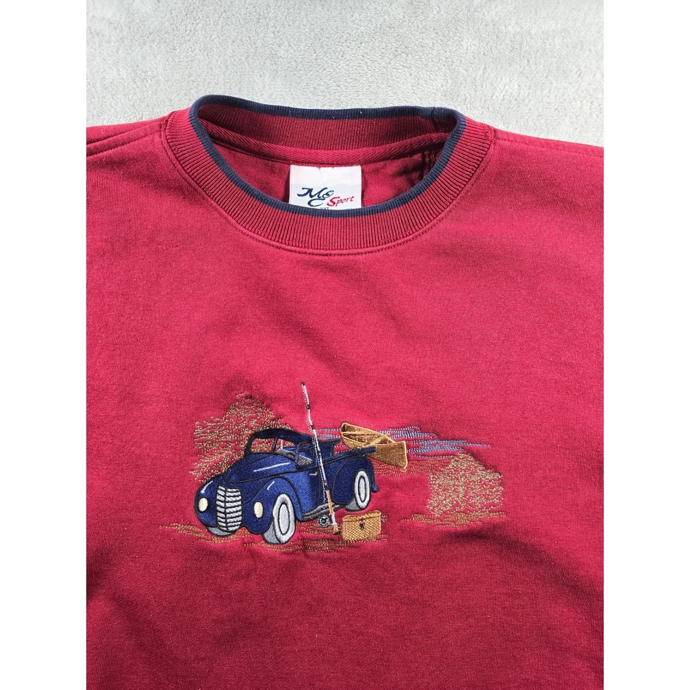 Vintage Sweatshirt Mens XXL Red Pickup Truck Fishing Boat Nature MC Sport